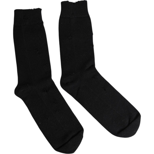 Dolce & Gabbana Black Solid Stretch Mid Calf Men Socks