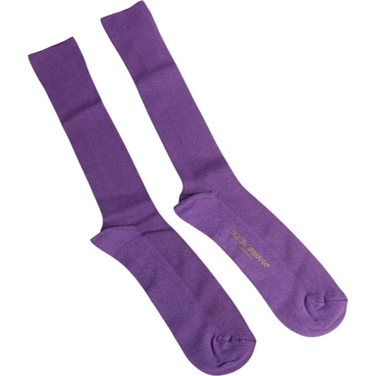 Dolce & Gabbana Purple Cotton Logo Over The Calf Socks