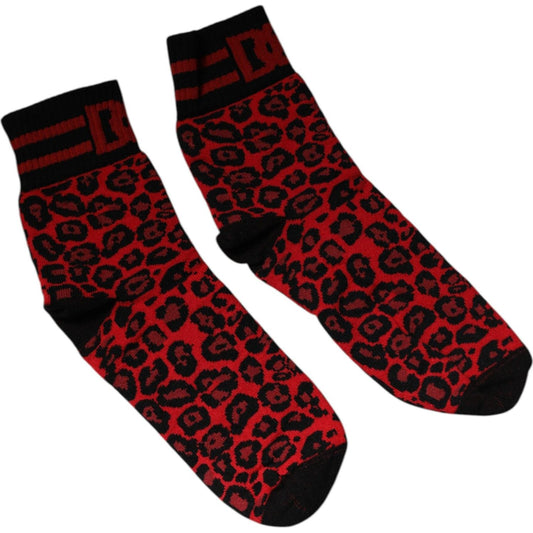 Dolce & Gabbana Red Leopard Nylon Mid Calf Men Socks