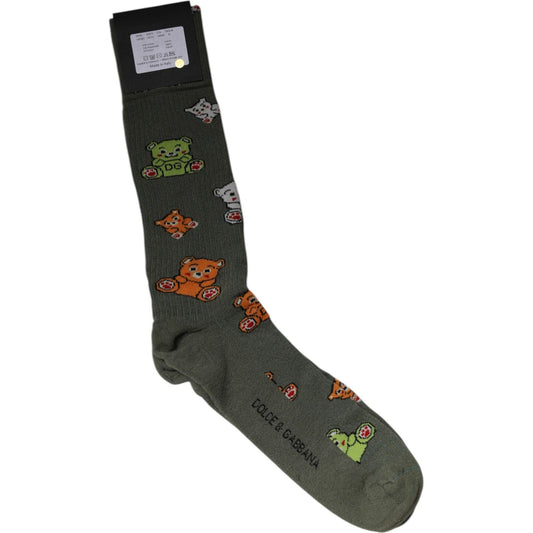 Dolce & Gabbana Green Nylon DG Bear Printed Mid Calf Socks