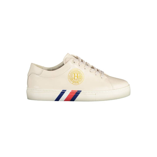 Tommy Hilfiger Beige Leather Women Sneaker Tommy Hilfiger Antique White