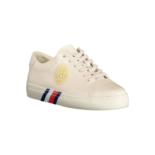 Tommy Hilfiger Beige Leather Women Sneaker Tommy Hilfiger Light Gray