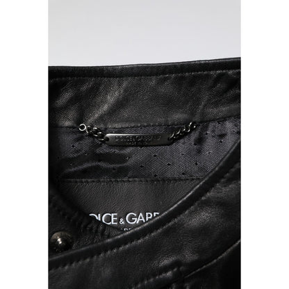 Dolce & Gabbana Black Sheep Leather Biker Full Zip Jacket