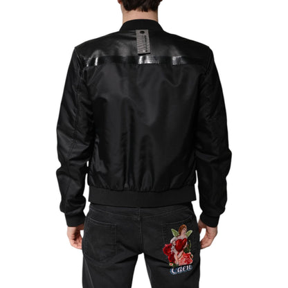 Dolce & Gabbana Black Lambskin Leather Biker Full Zip Jacket