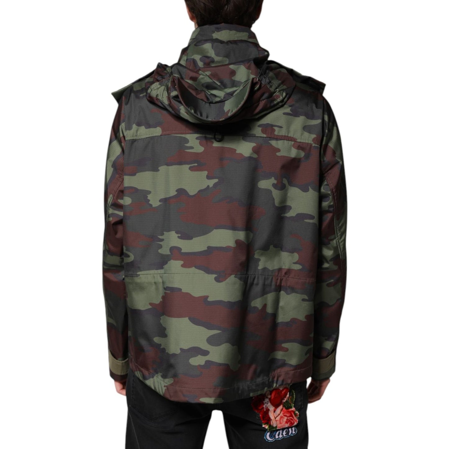 Dolce & Gabbana Multicolor Camouflage Button Hooded Jacket