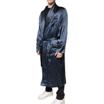 Dolce & Gabbana Blue Solid Silk Men Wrap Robe Coat Jacket