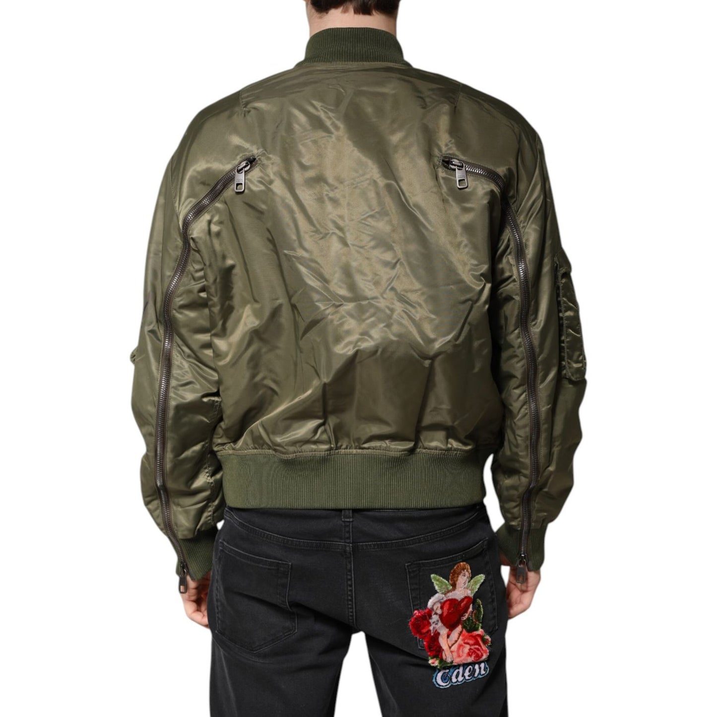 Dolce & Gabbana Green Nylon Full Zip Men Bomber Jacket