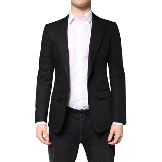 Dolce & Gabbana Black Cotton Single Breasted Men Coat Blazer