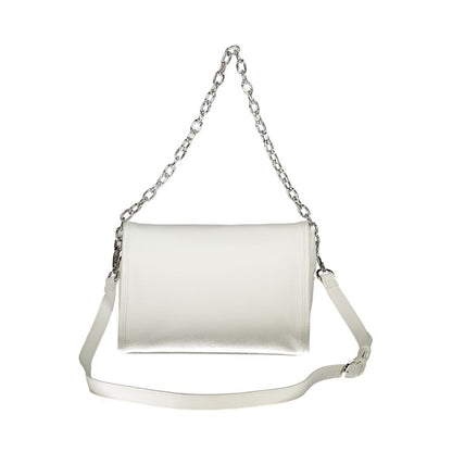 Mario Valentino White Polyethylene Handbag with chain shoulder handle and adjustable straps.