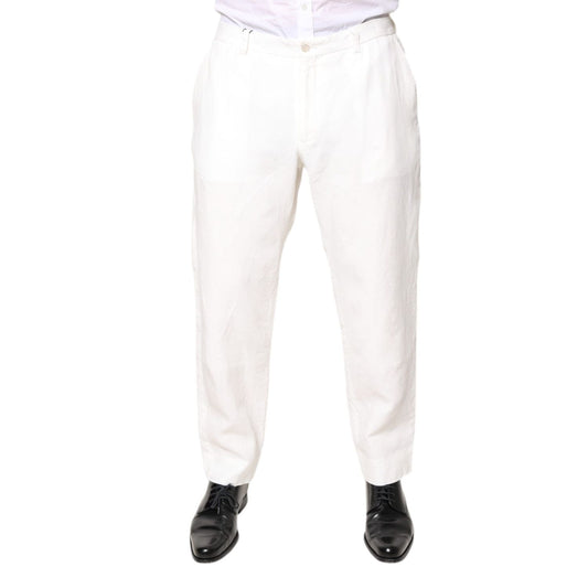 Dolce & Gabbana White Linen Mid Waist Men Dress Pants