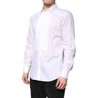 Dolce & Gabbana White GOLD Cotton Poplin Bib Men Dress Shirt