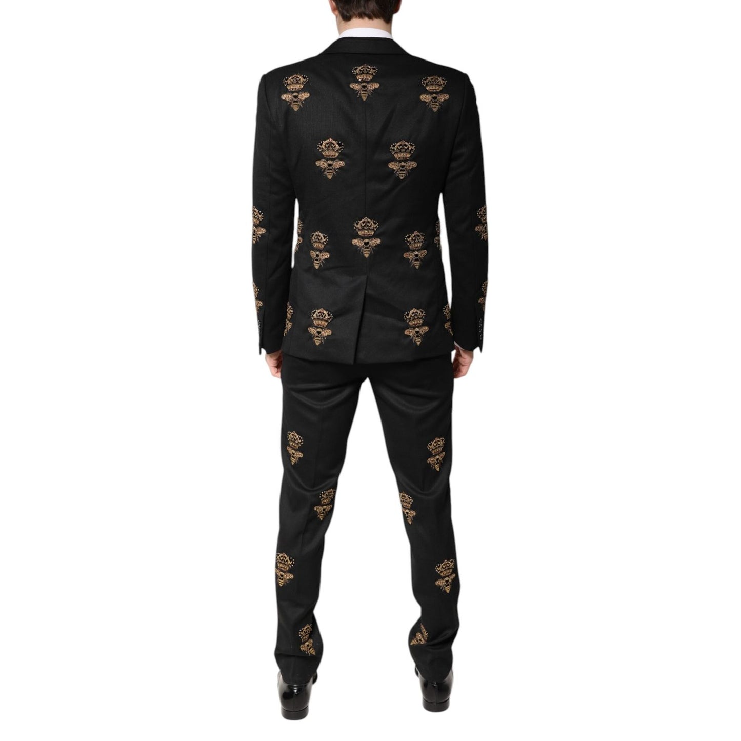 Dolce & Gabbana Black Bee Crown Embroidery 2 Piece Suit
