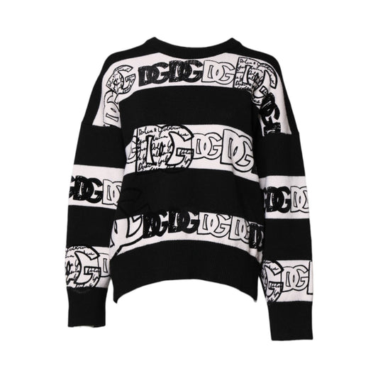 Dolce & Gabbana Black White Logo Print Wool Pullover Sweater