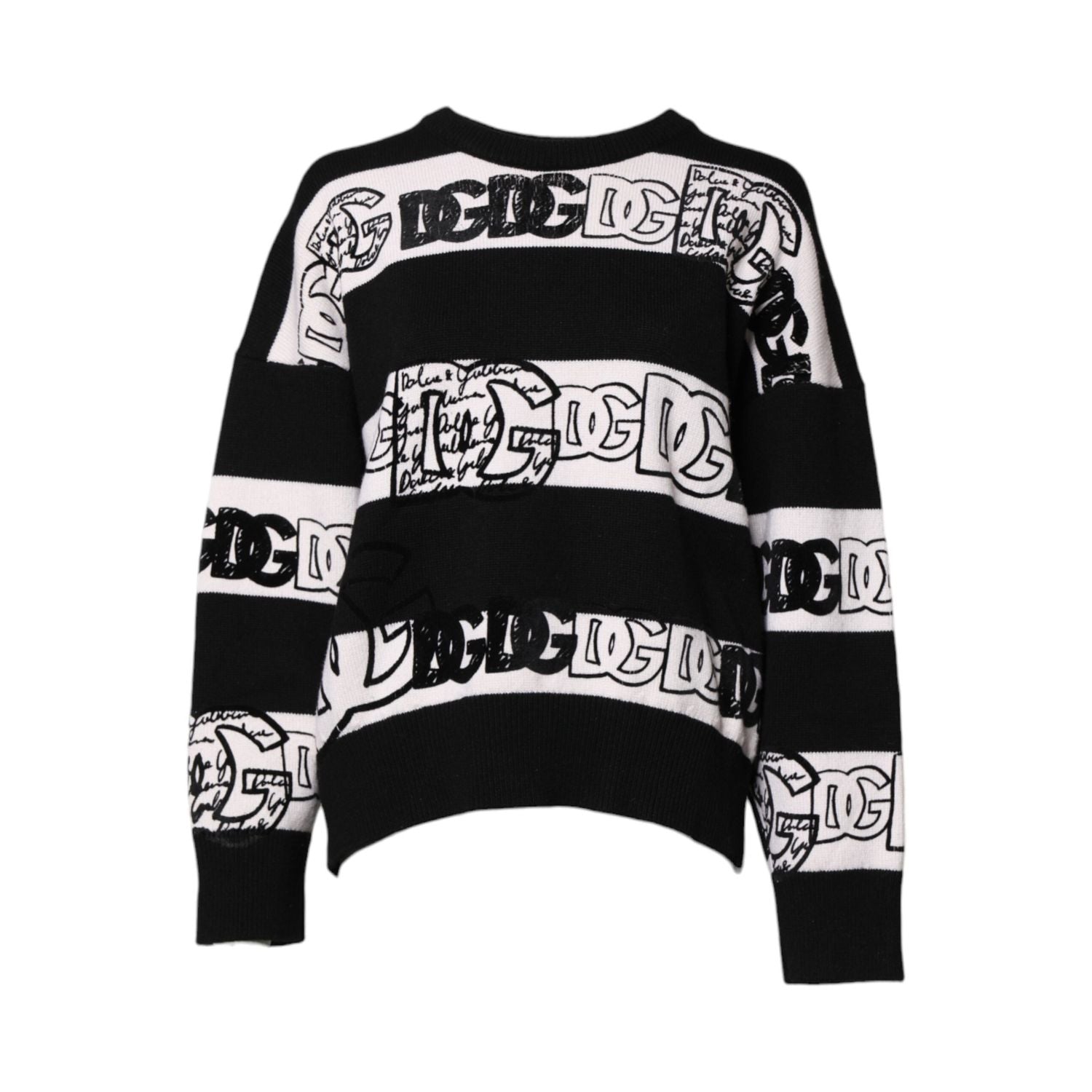 Dolce & Gabbana Black White Logo Print Wool Pullover Sweater