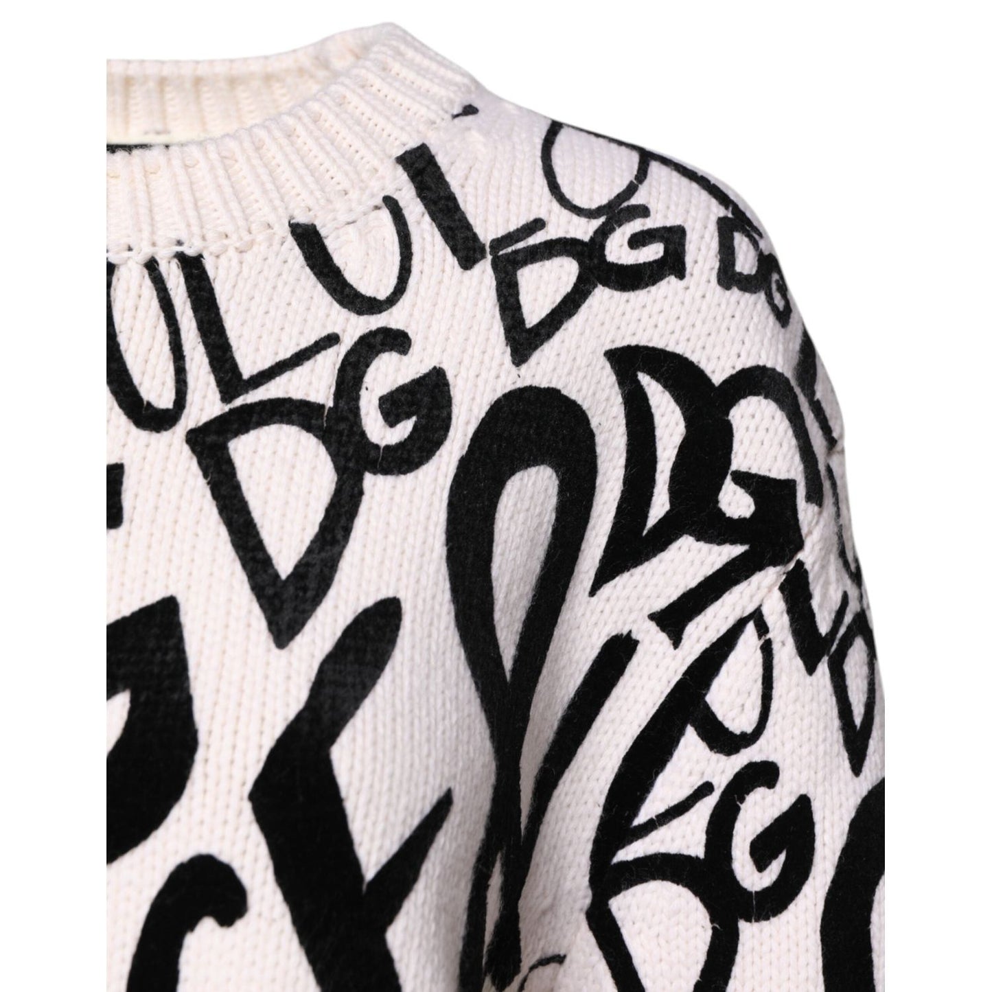 Dolce & Gabbana White Black Logo Print Women Pullover Sweater
