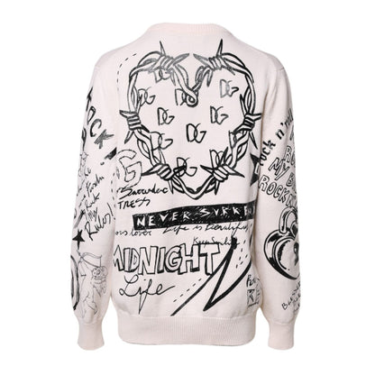 Dolce & Gabbana White Black Logo Print Women Pullover Sweater