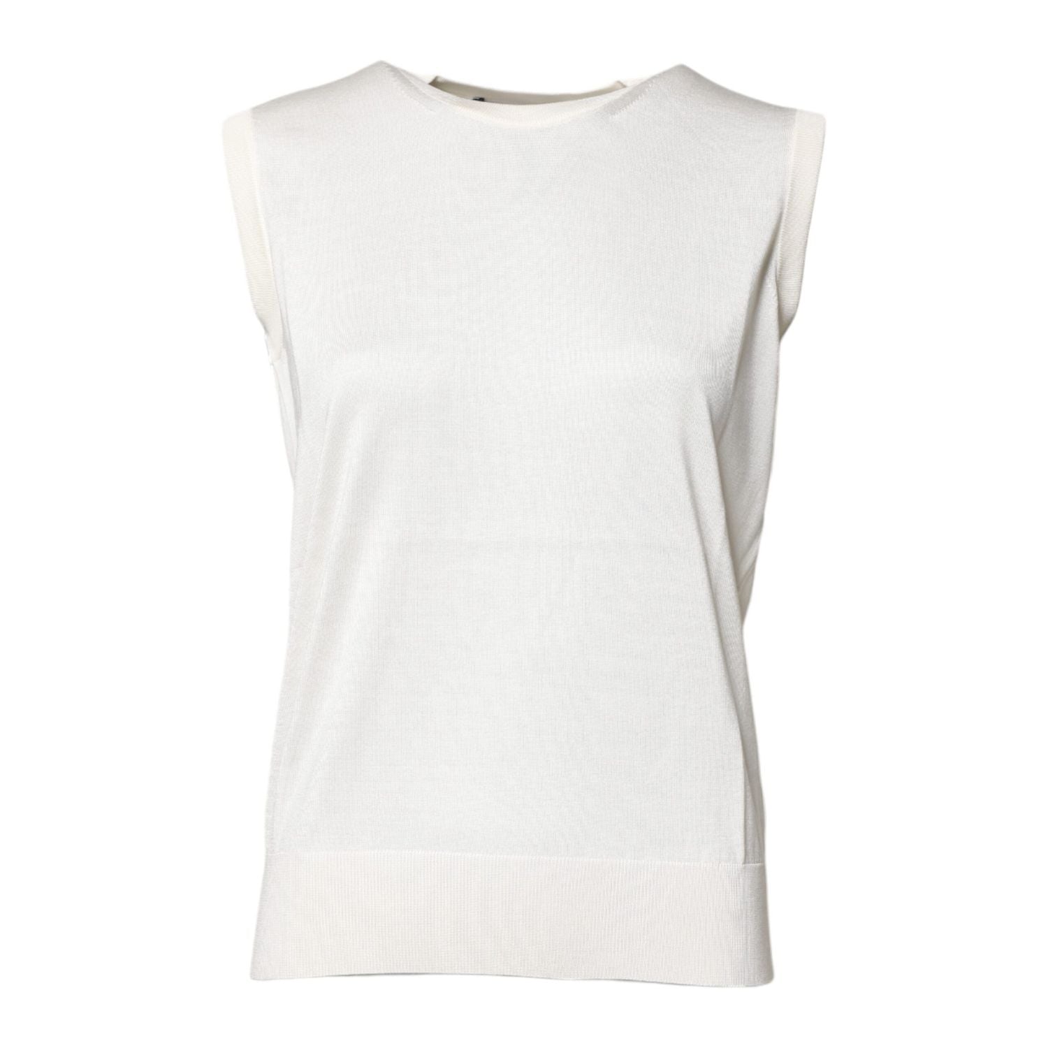 Dolce & Gabbana White Silk Round Neck Sleeveless Tank Top