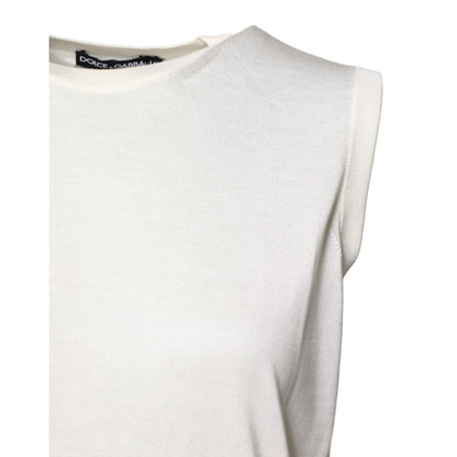 Dolce & Gabbana White Silk Round Neck Sleeveless Tank Top