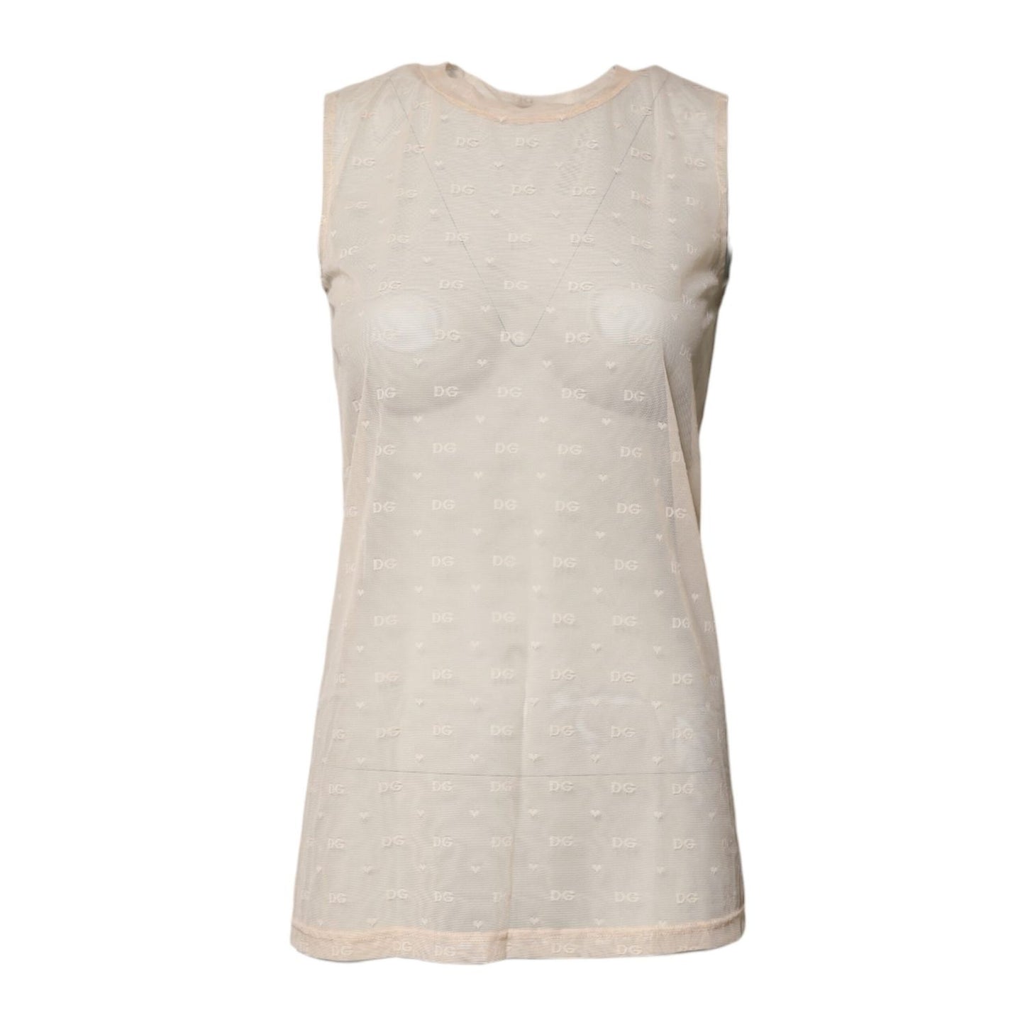 Dolce & Gabbana Ivory Nylon Logo See Through Sleeveless Tank Top