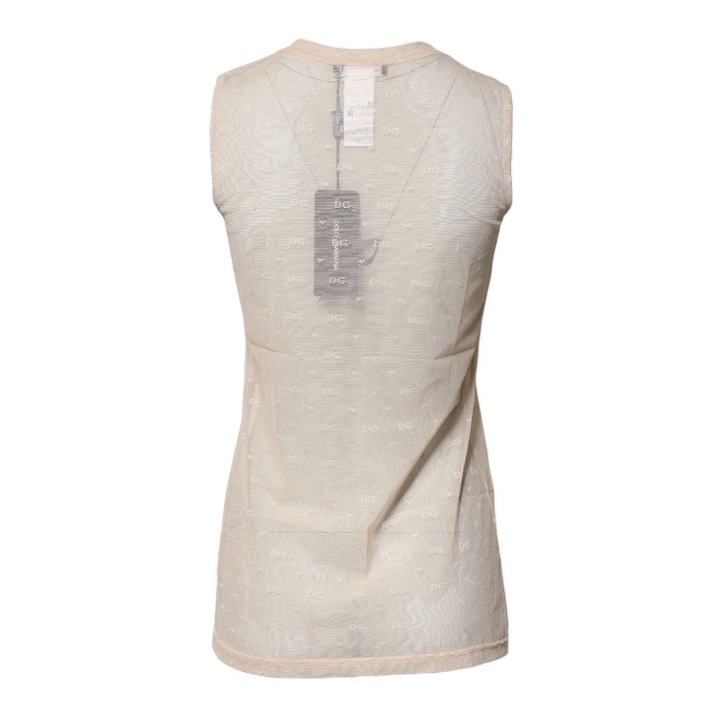 Dolce & Gabbana Ivory Nylon Logo See Through Sleeveless Tank Top
