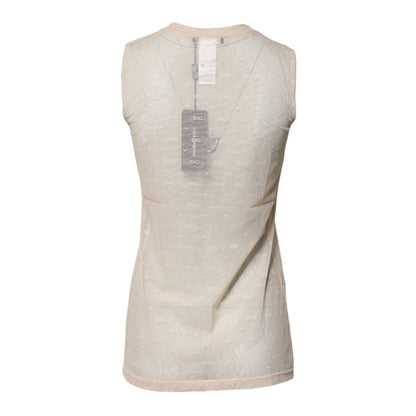 Dolce & Gabbana Ivory Nylon Logo See Through Sleeveless Tank Top