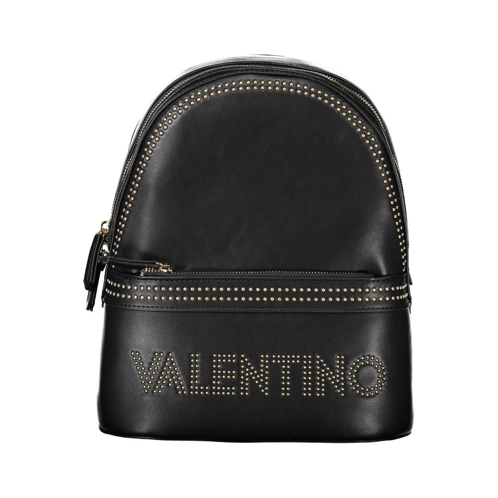 Mario Valentino Black Polyethylene Women Backpack with studded design, showcasing sustainable style and functionality.