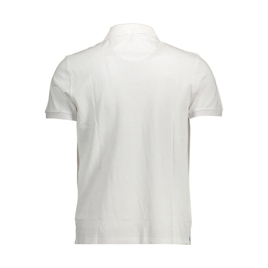 Back view of North Sails white cotton men’s polo shirt with short sleeves, featuring a comfortable fit and classic design.