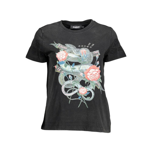 Desigual Black Cotton Women Top Desigual Dark Slate Gray