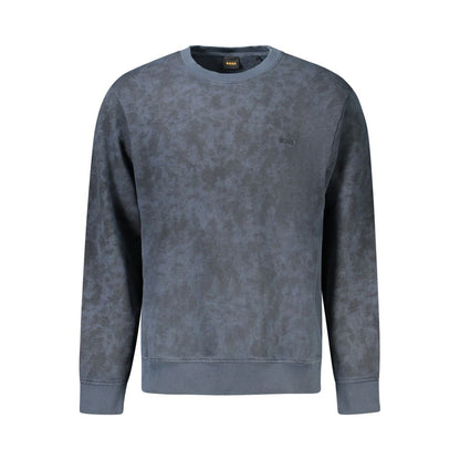 Hugo Boss Blue Cotton Men Sweater with long sleeves and iconic logo embroidery, designed for unmatched style and comfort.