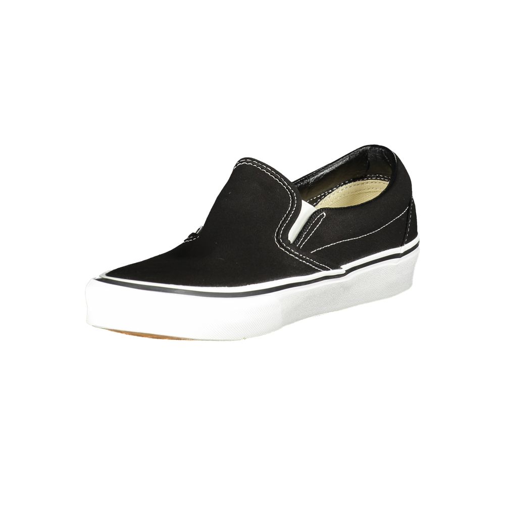 Vans Black Polyester Men Sneaker, Classic Slip-On with elastic, contrast details; perfect for skateboarding or casual outings.