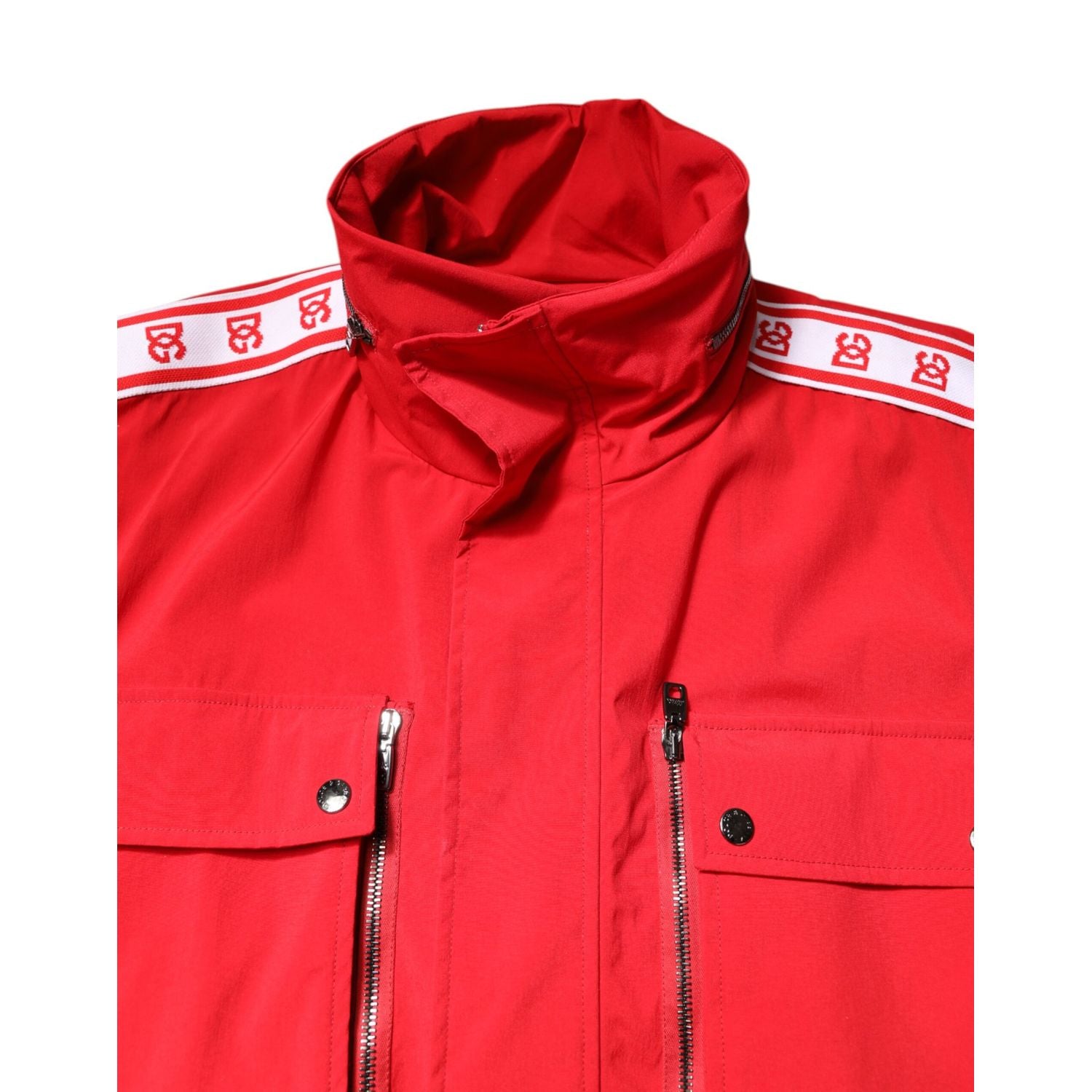 Dolce & Gabbana Red White Nylon Full Zip Windbreaker Jacket