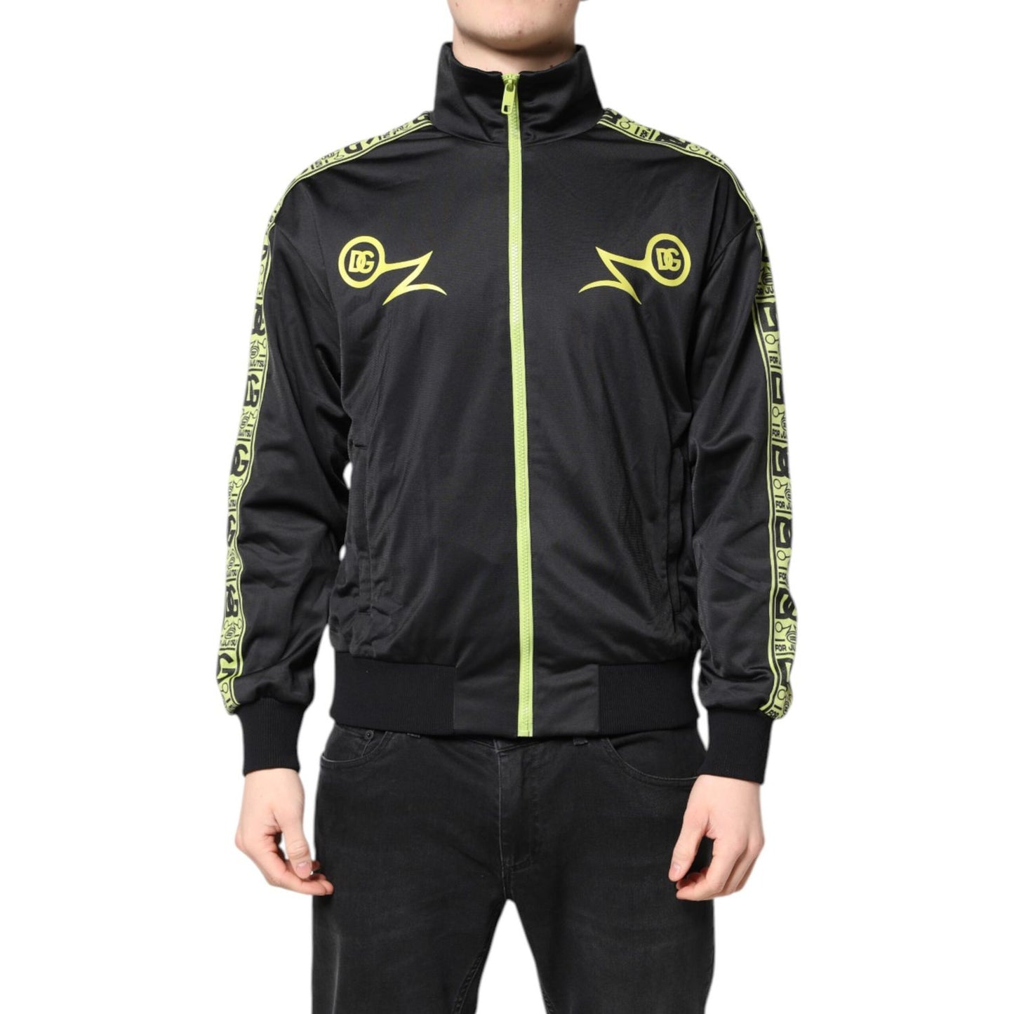 Dolce & Gabbana Black Logo Turtleneck Zip Bomber Jacket