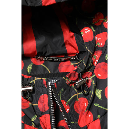Dolce & Gabbana Black Cherry Print Hooded Windbreaker Jacket