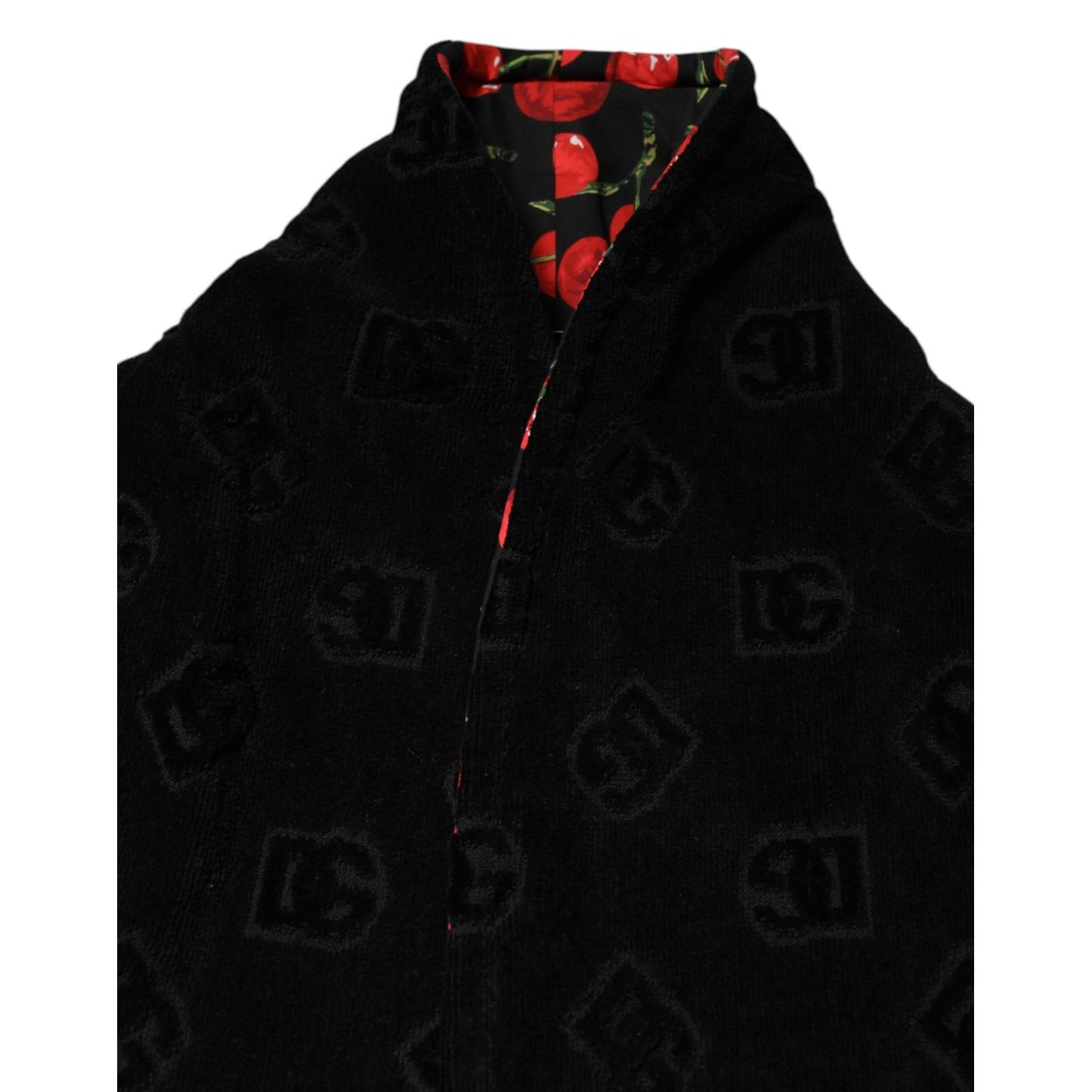 Dolce & Gabbana Black Cherry Print Wrap Robe Men Coat Jacket