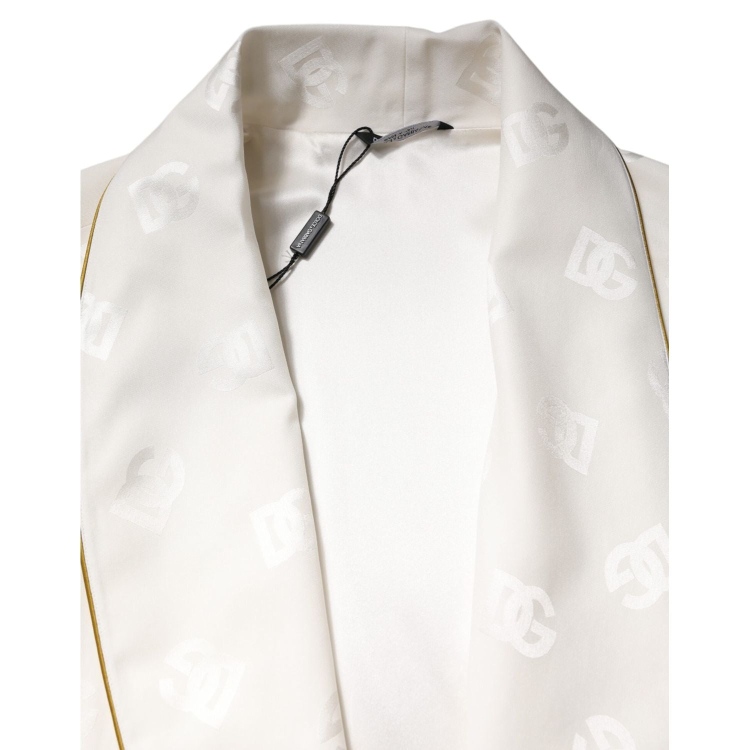 Dolce & Gabbana Ivory Silk Logo Men Wrap Robe Coat Jacket