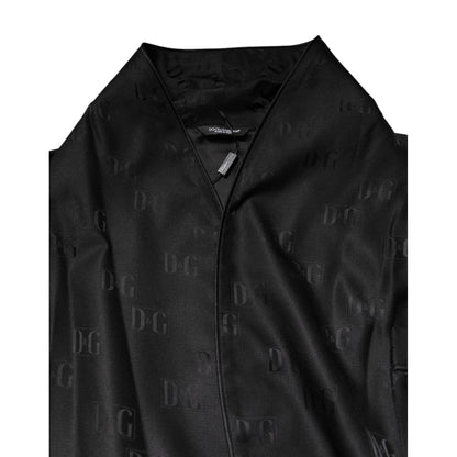 Dolce & Gabbana Black Silk DG Logo Men Wrap Robe Coat Jacket