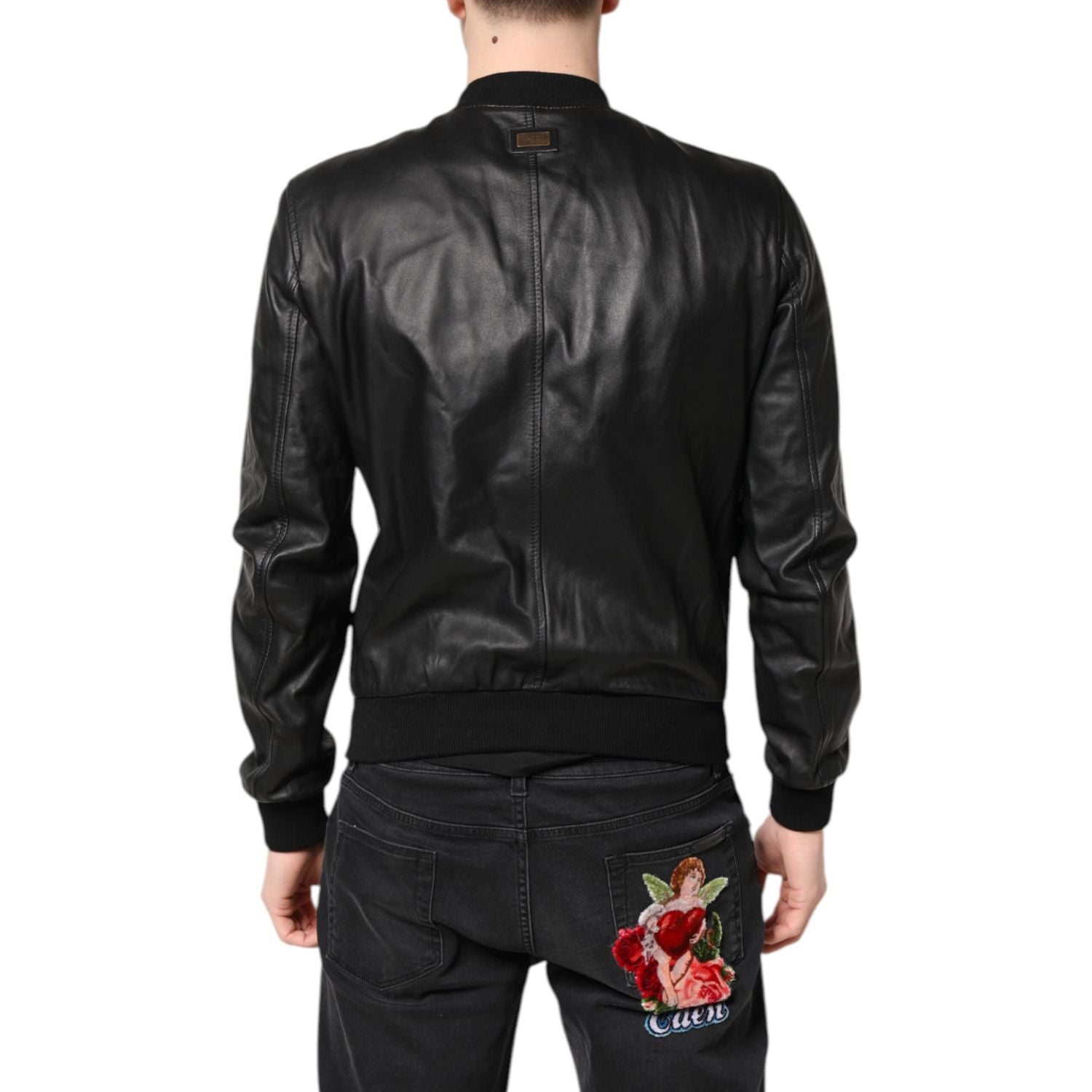 Dolce & Gabbana Black Lambskin Leather Full Zip Biker Jacket