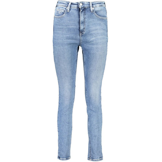 Calvin Klein Blue Cotton Women Jeans featuring high-rise skinny fit and sustainable design with recycled cotton.