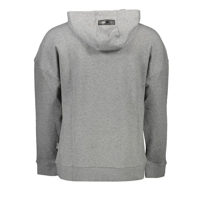 Back view of Plein Sport Gray Cotton Men Sweater showcasing hooded design and signature logo