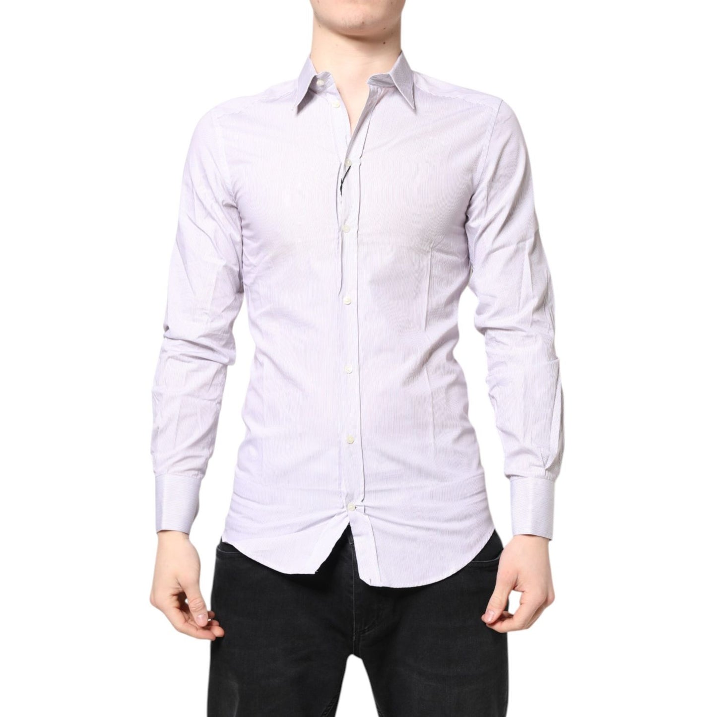 Dolce & Gabbana White Striped Cotton GOLD Long Sleeves Shirt