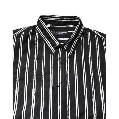 Dolce & Gabbana Black White Striped Cotton Dress Shirt