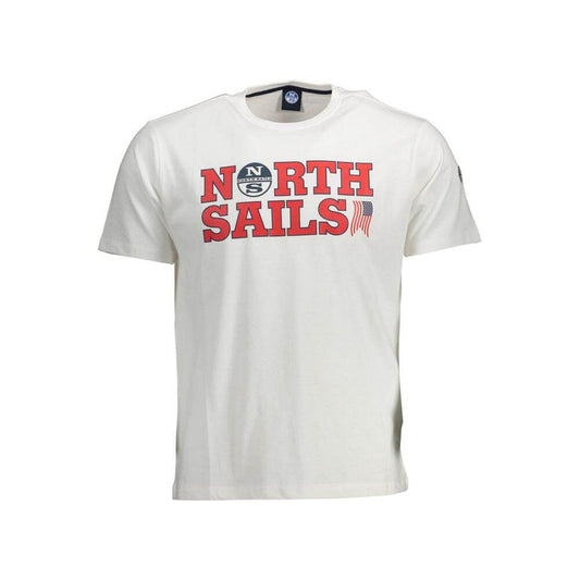 North Sails White Cotton Men's T-Shirt with Bold Logo Print, Short Sleeve, Ideal for Trendsetters Seeking Comfort and Style