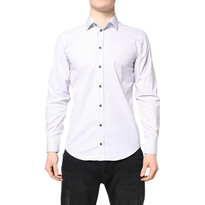 Dolce & Gabbana White Striped Cotton MARTINI Men Dress Shirt