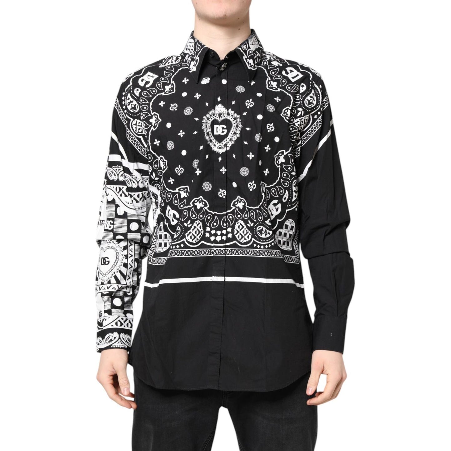 Dolce & Gabbana Black White Bandana MARTINI Men Dress Shirt