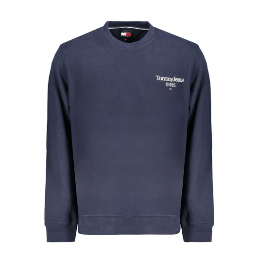 Tommy Hilfiger Blue Cotton Men Sweater, sustainable crew neck with iconic logo, eco-friendly fashion statement.