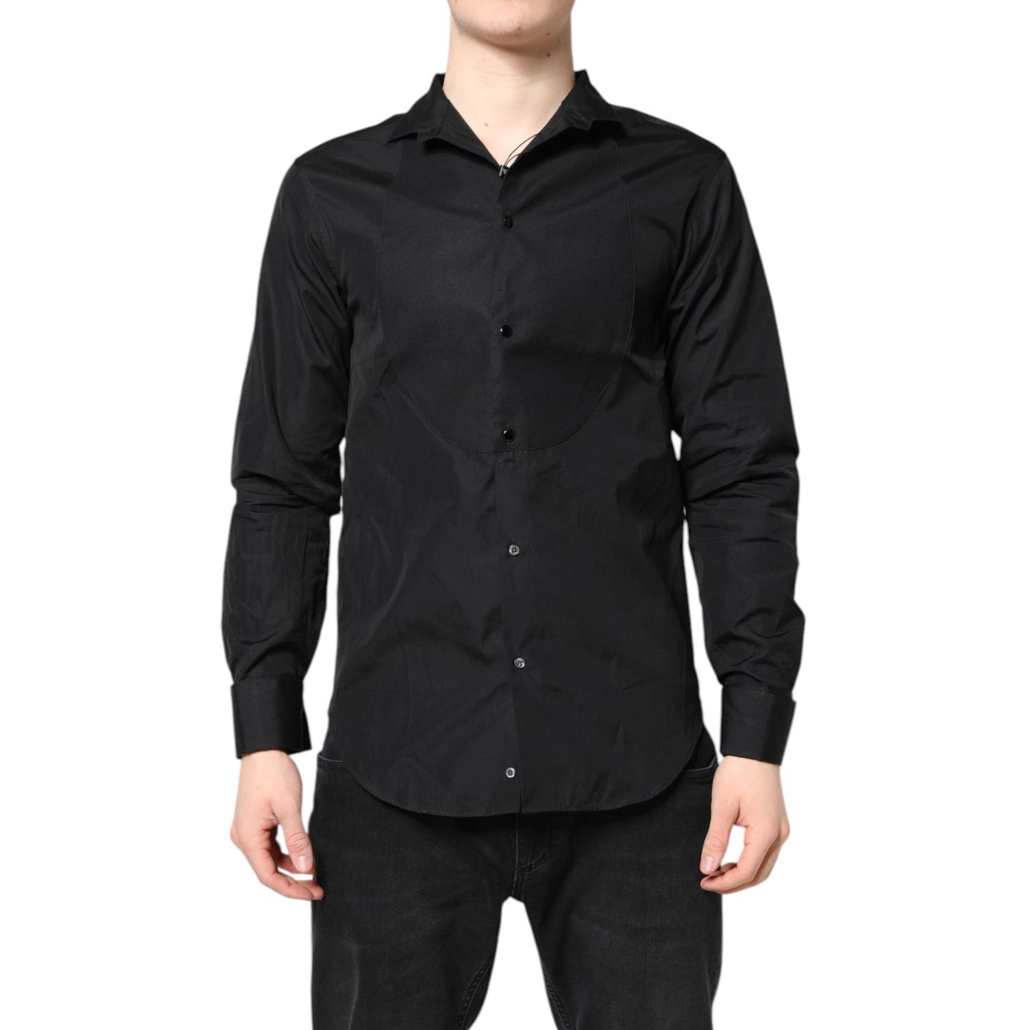 Emporio Armani Black Cotton Long Sleeves Men Formal Dress Shirt
