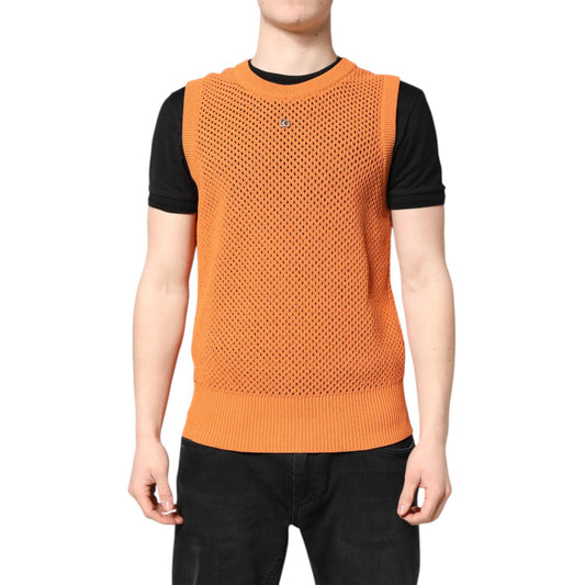 Dolce & Gabbana Orange Cashmere Round Neck Sleeveless T-shirt
