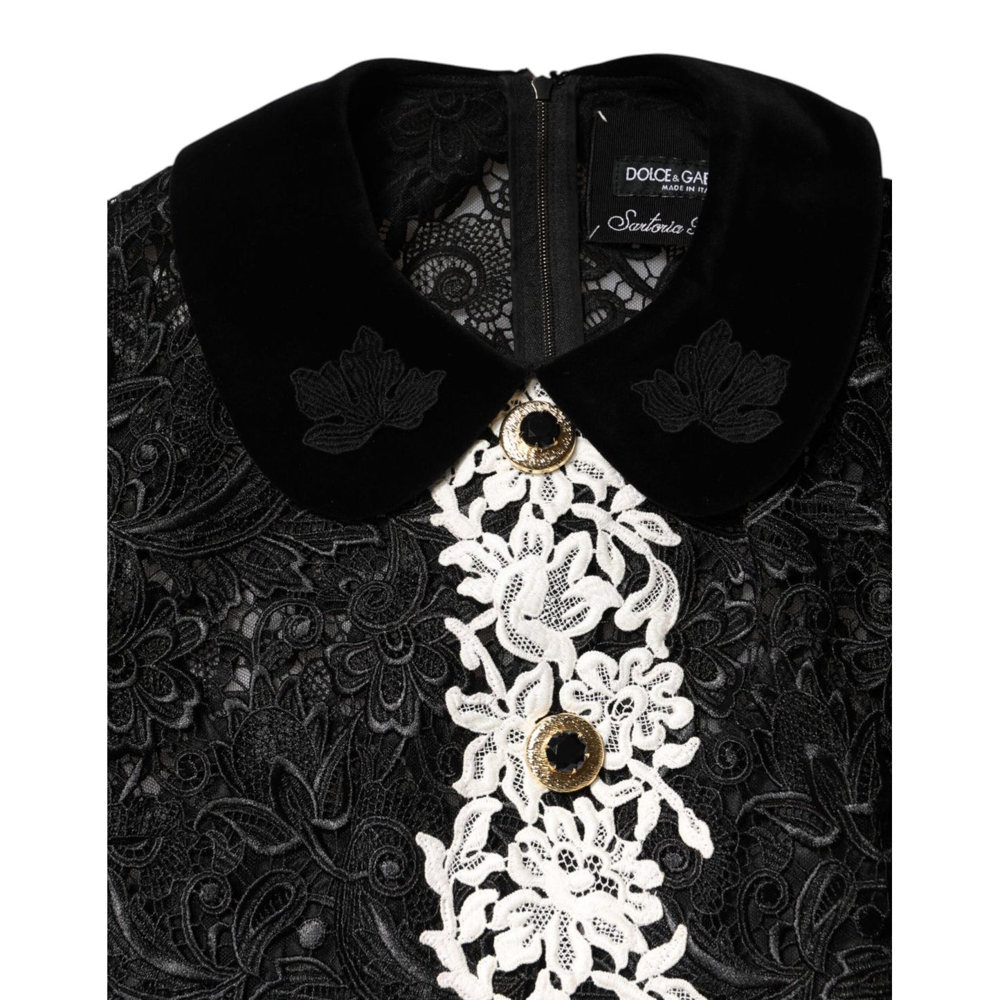 Dolce & Gabbana Black Floral Lace Embellished Mini Dress