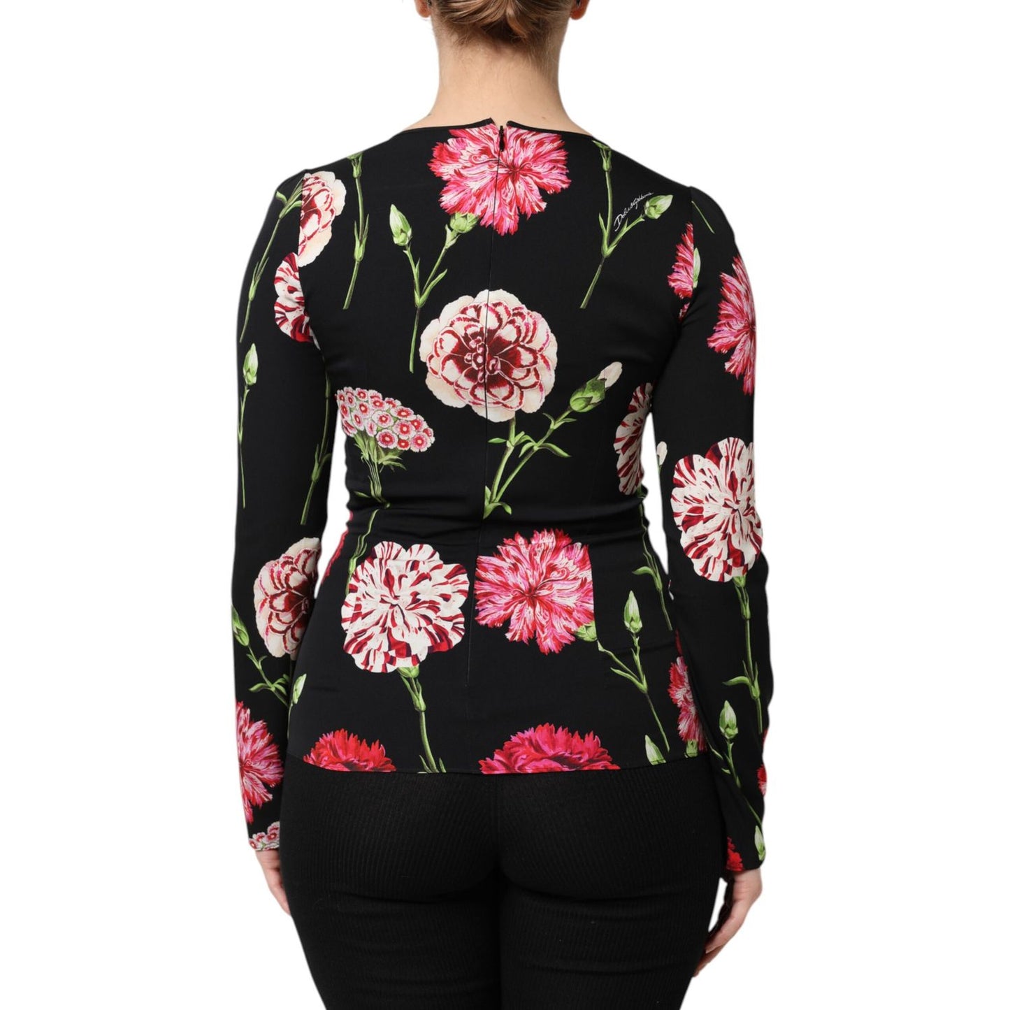 Dolce & Gabbana Black Floral Long Sleeve Women Blouse Top