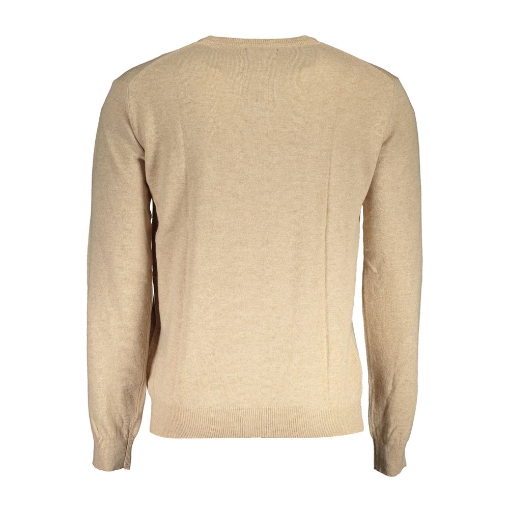 Rear view of La Martina Beige Wool Men Sweater with classic design and luxury embroidery.